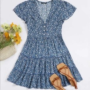 SHEIN Front Button Floral Tiered Dress